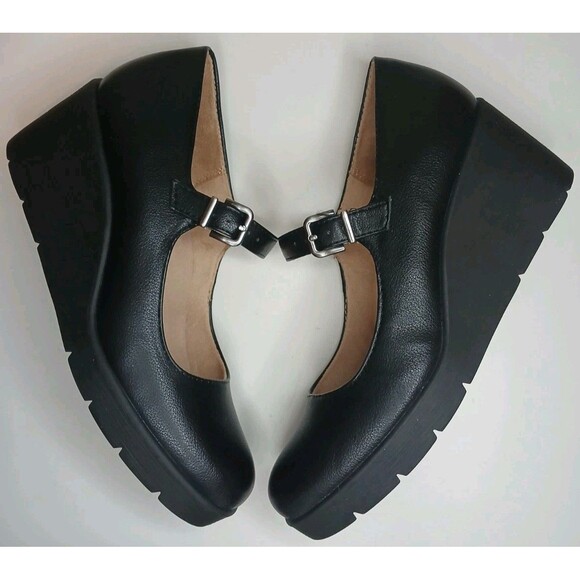 Soul Naturalizer Sz 9.5 Adore Black Tumble Faux Leather Mary Jane Wedge Heels - Picture 6 of 14
